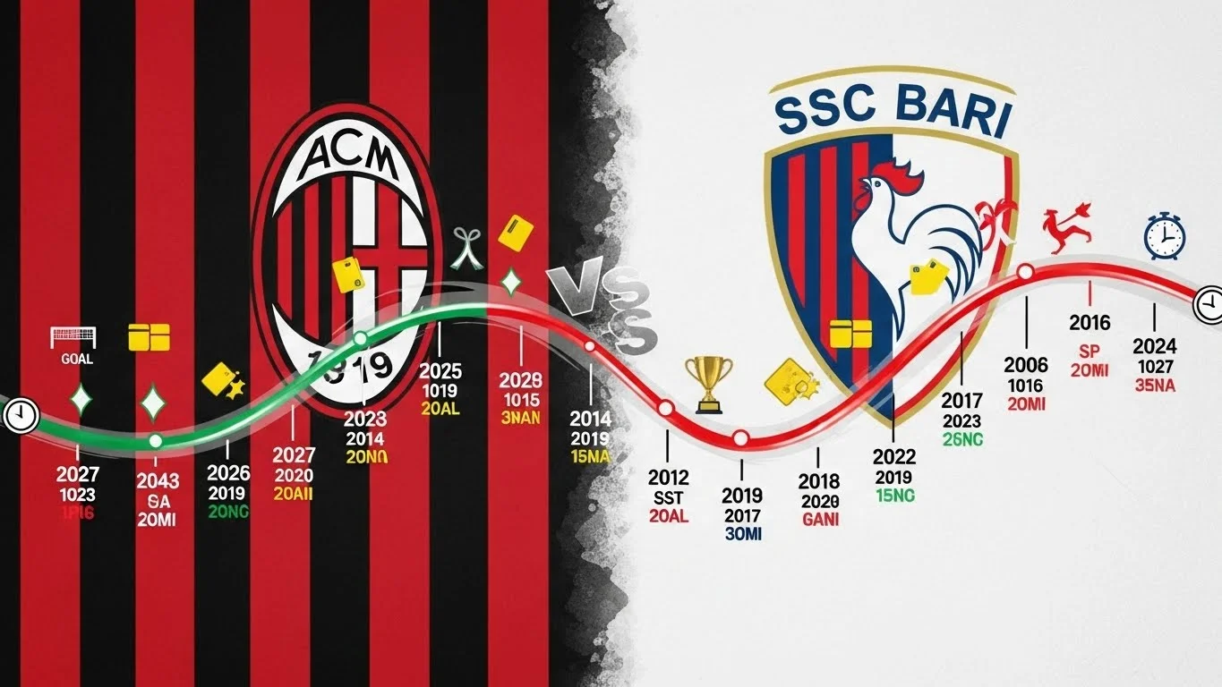 AC Milan vs SSC Bari football match scene showing players competing at San Siro stadium with fans in the background during a Serie A game.